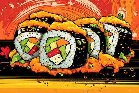 An Pop-Art Sushi: Colorful Depiction of Sushi Rollの素材