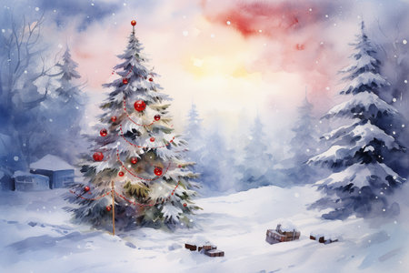 An Watercolor Holiday: Christmas Tree Paintingの素材