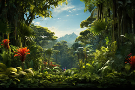 An Photorealistic Nature: Tropical Rainforest with Diverse Floraの素材