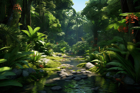 An Photorealistic Nature: Tropical Rainforest with Diverse Floraの素材