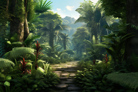 An Photorealistic Nature: Tropical Rainforest with Diverse Floraの素材