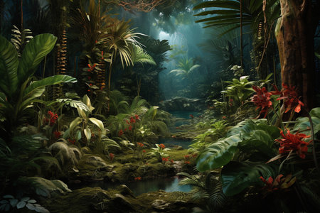 An Photorealistic Nature: Tropical Rainforest with Diverse Floraの素材