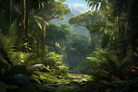 An Photorealistic Nature: Tropical Rainforest with Diverse Floraの素材