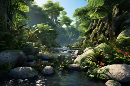 An Photorealistic Nature: Tropical Rainforest with Diverse Floraの素材