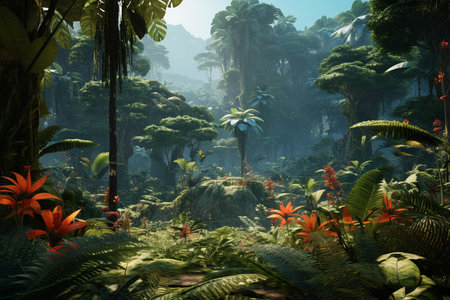 An Photorealistic Nature: Tropical Rainforest with Diverse Floraの素材