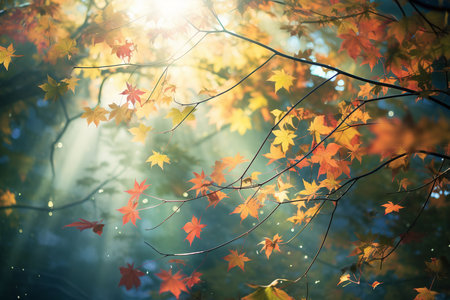 An Abstract Nature: Sunlight Through Colorful Autumn Leavesの素材