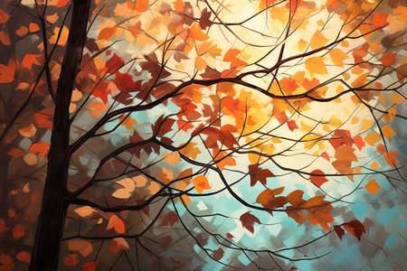 An Abstract Nature: Sunlight Through Colorful Autumn Leavesの素材