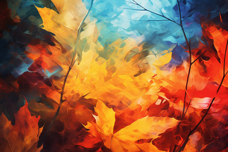 An Abstract Nature: Sunlight Through Colorful Autumn Leavesの素材