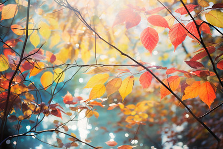 An Abstract Nature: Sunlight Through Colorful Autumn Leavesの素材