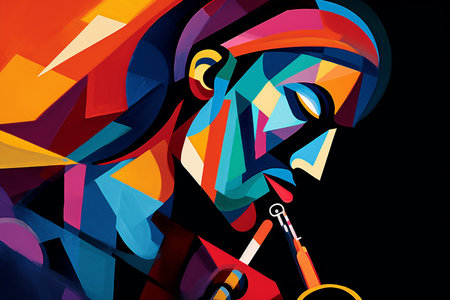 An Cubist Music: Abstract Jazz Musician Playing the Saxophoneの素材