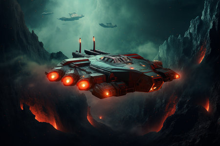 An Futuristic Space: Spacecraft Approaching Nebulaの素材