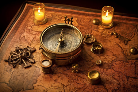 An Vintage Travel: Old Map with Compass and Binocularsの素材