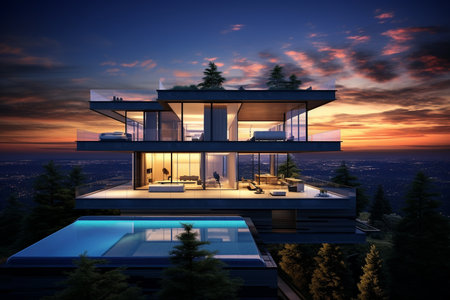 An Photorealistic Architecture: Modern Masterpiece at Duskの素材
