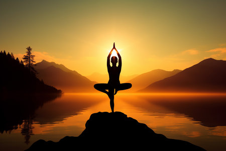 An High Contrast Fitness: Woman Doing Yoga at Sunriseの素材