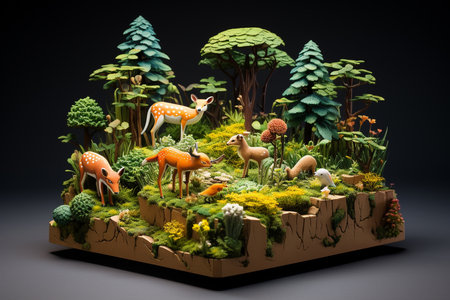 An Isometric Nature: Miniature Forest Scene with Animalsの素材