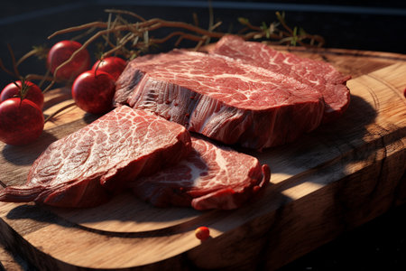 A Photorealistic Food: Close-up of Dried Beef on Wooden Boardの素材