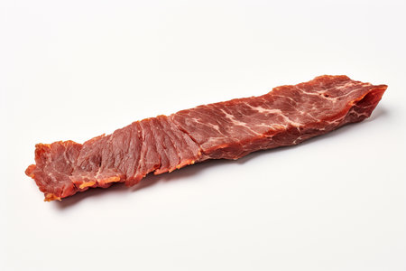 An Minimalist Food: Single Strip of Dried Beef on White Backgroundの素材