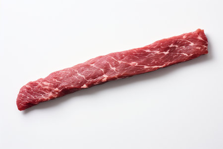 An Minimalist Food: Single Strip of Dried Beef on White Backgroundの素材