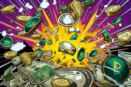 An Pop-Art Economy: Bold Colorful Dollar Imagery with Expressive Economic Headlinesの素材