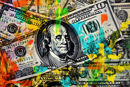 An Pop-Art Economy: Bold Colorful Dollar Imagery with Expressive Economic Headlinesの素材