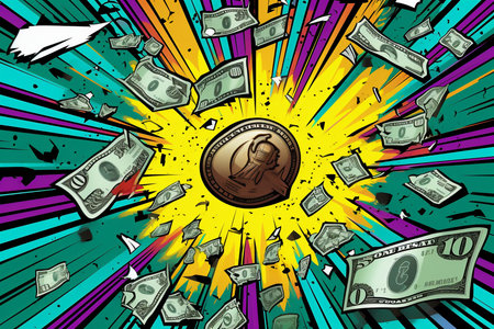 An Pop-Art Economy: Bold Colorful Dollar Imagery with Expressive Economic Headlinesの素材
