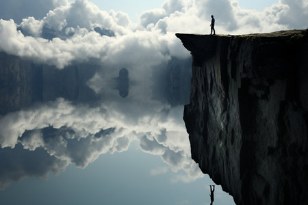 Stormy Contemplation: Emotional Reflection on a Rugged Cliffの素材
