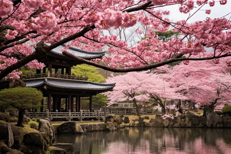 Sakura Serenity: Cherry Blossoms Over Kyoto Temple Gardenの素材