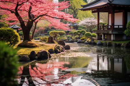 Sakura Serenity: Cherry Blossoms Over Kyoto Temple Gardenの素材