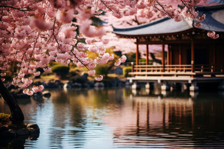 Sakura Serenity: Cherry Blossoms Over Kyoto Temple Gardenの素材