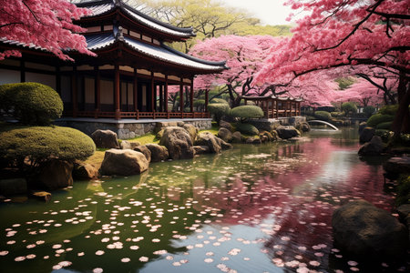 Sakura Serenity: Cherry Blossoms Over Kyoto Temple Gardenの素材