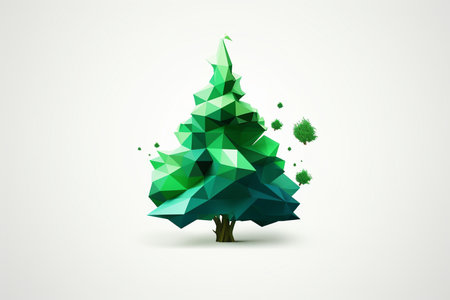 Low Poly Christmas Tree on White Backgroundの素材