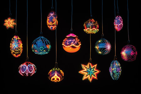 Futuristic Neon Christmas Ornaments Displayの素材