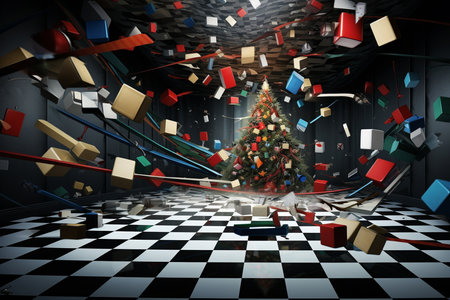 Captivating Optical Illusion Gift Wraps Under Christmas Treeの素材