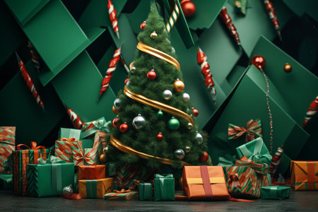 Captivating Optical Illusion Gift Wraps Under Christmas Treeの素材