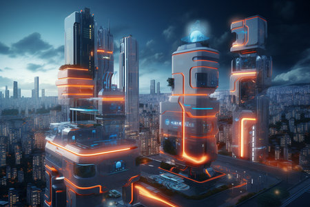 Futuristic Skyscraper in a Modern Cityscapeの素材