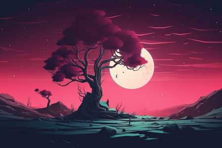 Retro-Futuristic Tree Illustration Melding Nature and Technologyの素材