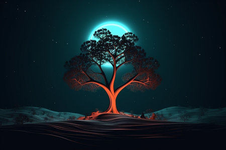 Retro-Futuristic Tree Illustration Melding Nature and Technologyの素材