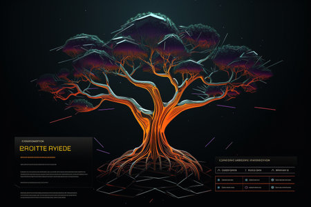 Retro-Futuristic Tree Illustration Melding Nature and Technologyの素材