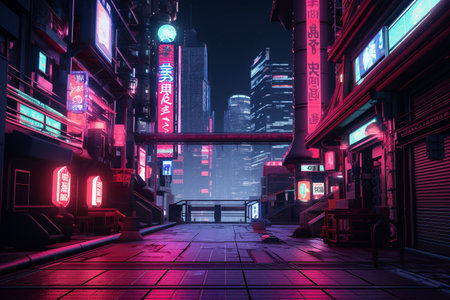 Retro-Futuristic Illustration of Japan Melding Tradition and Innovationの素材
