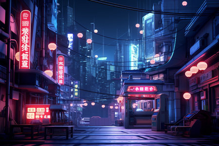 Retro-Futuristic Illustration of Japan Melding Tradition and Innovationの素材
