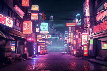 Retro-Futuristic Illustration of Japan Melding Tradition and Innovationの素材