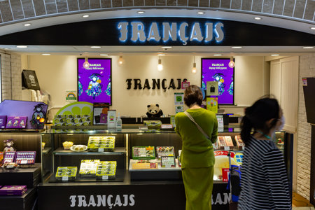 Tokyo, Japan, October 26, 2023: Customers at Francais bakery with Halloween decorationsのeditorial素材