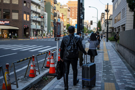 Tokyo, Japan, October 28, 2023: People Walking on a Sidewalk in Tokyo's Business Districtのeditorial素材