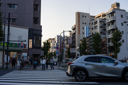 Tokyo, Japan, October 28, 2023: Pedestrian Crossing in Busy Tokyo Neighborhoodのeditorial素材