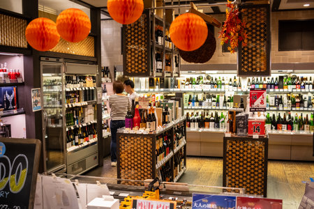 Tokyo, Japan, October 28, 2023: Wine Shop with a Wide Selection of Bottles on Displayのeditorial素材