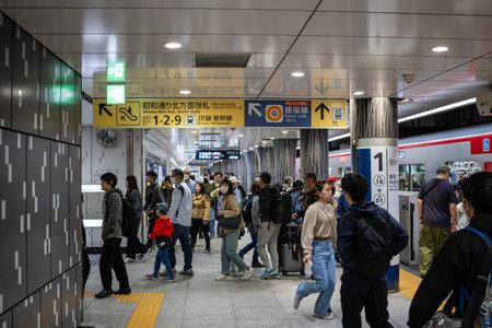 Tokyo, Japan, October 29, 2023: Busy corridor in Tokyo subway stationのeditorial素材