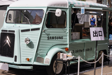 Tokyo, Japan, October 29, 2023: Samsung branded food truck at an outdoor event