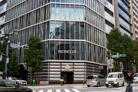 Tokyo, Japan, October 29, 2023: Moncler luxury fashion store at a street cornerのeditorial素材