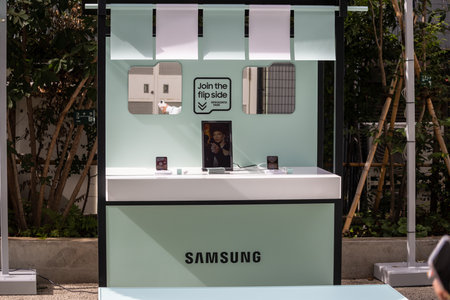 Tokyo, Japan, October 29, 2023: Samsung outdoor booth in an urban settingのeditorial素材