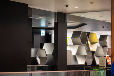 Tokyo, Japan, October 29, 2023: Geometric Wall Design in a Contemporary Storeのeditorial素材